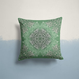 Whispering Blooms in Forest Green Throw Pillow