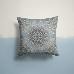 Whispering Blooms in Slate Grey Throw Pillow