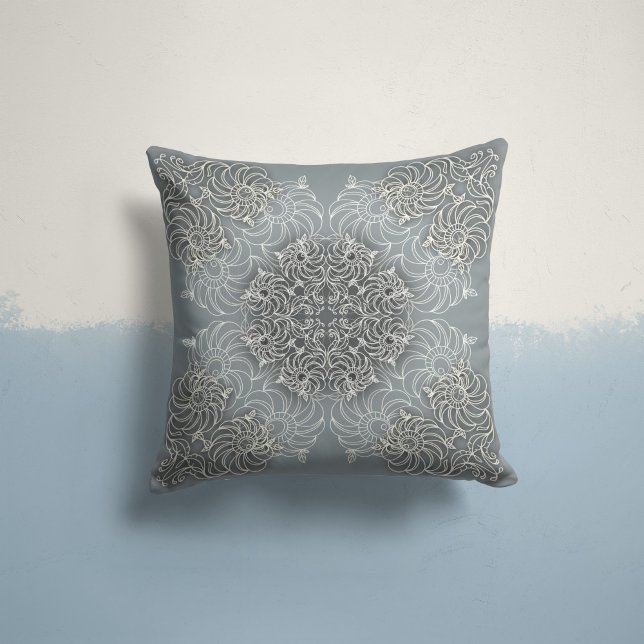 Whispering Blooms in Slate Grey Throw Pillow (Creator Uploaded)