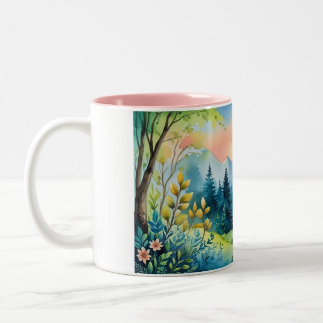 Whispering Forest at Dawn Two-Tone Coffee Mug (Left)