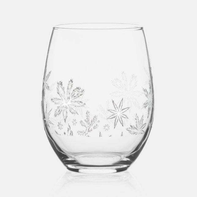 Whispering Frost Bloom Stemless Wine Glass (Front)