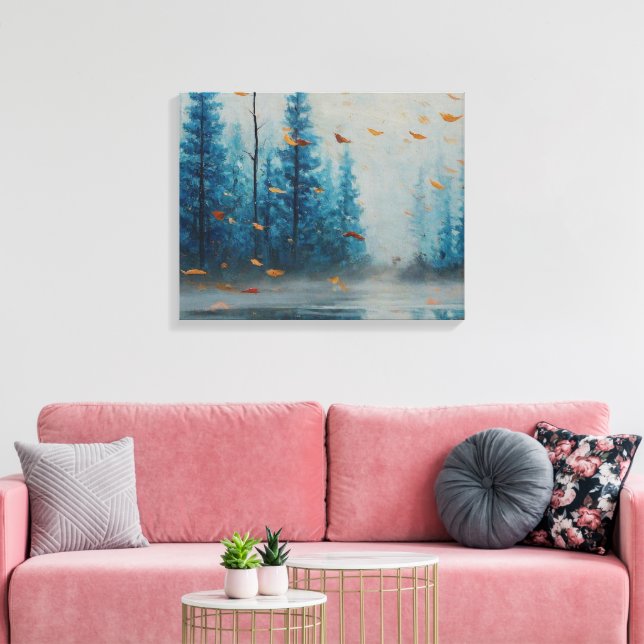 Whispering Leaves Blue Forest Dreamscape Abstract Canvas Print (Insitu(LivingRoom))