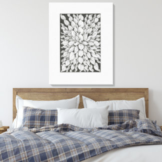 Whispering Leaves: Minimal Black & White Doodle Canvas Print