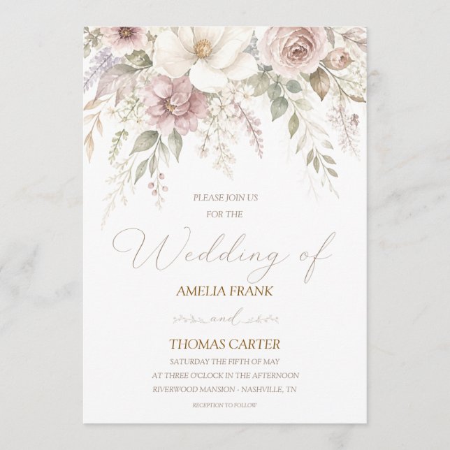 Whispering Magnolia Wedding Invitation (Front)