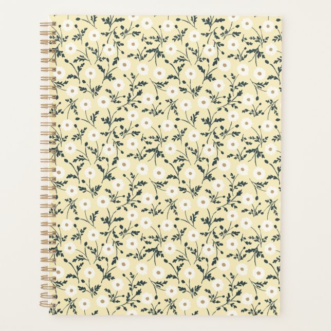 Whispering Meadow - Butter Yellow Floral Pattern Planner (Front)