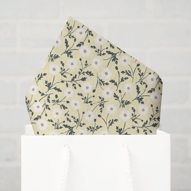 Whispering Meadow - Butter Yellow Floral Pattern Tissue Paper (Gift Bag)