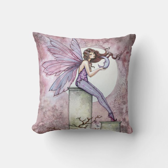 Whispering Moon Faerie Throw Pillow (Front)