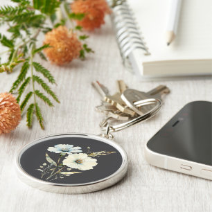 Whispering Petals: Soft Blue & Cream Bloom Keychain