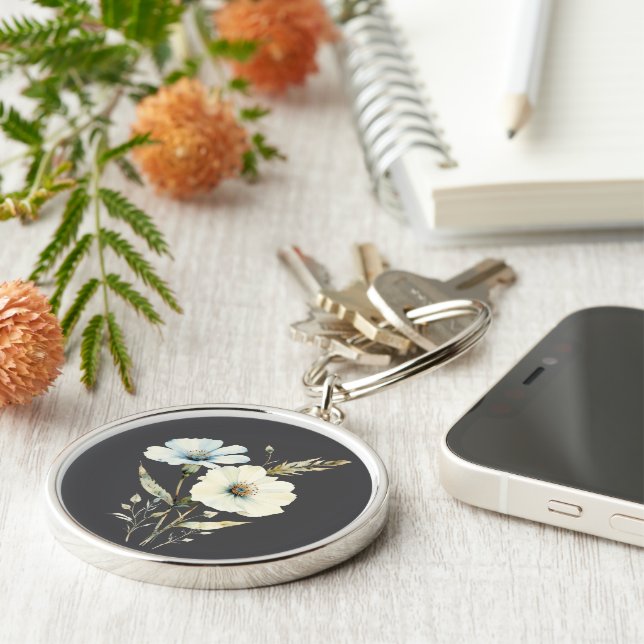 Whispering Petals: Soft Blue & Cream Bloom Keychain (Side)