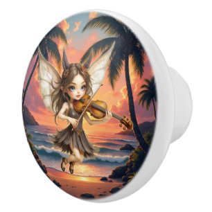 Whispering Strings of the Sunset Fairy. Ceramic Knob