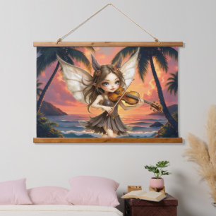 Whispering Strings of the Sunset Fairy. Hanging Tapestry