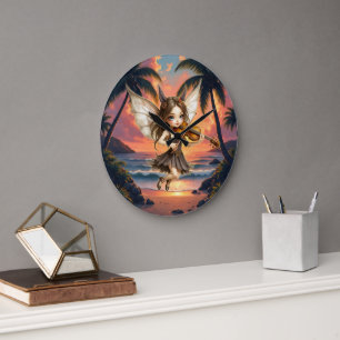 Whispering Strings of the Sunset Fairy. Large Clock
