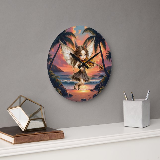 Whispering Strings of the Sunset Fairy.  Large Clock (Office)
