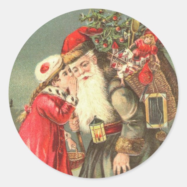 Whispering to Santa Vintage Christmas Stickers (Front)