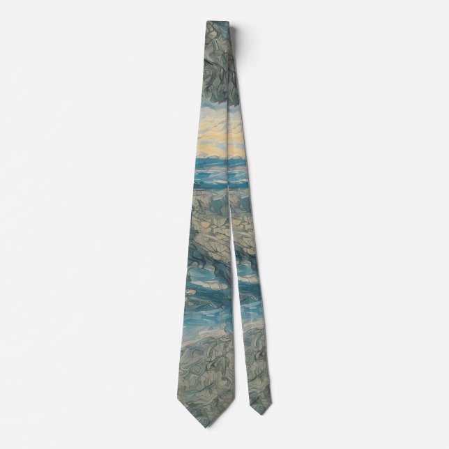 Whispering Waves: A Dance of Ocean and Sky Tie (Front)