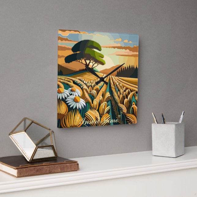Whispering Wheat Square Wall Clock (Office)