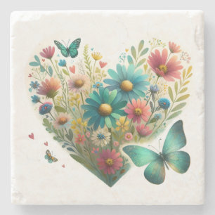 Whispering Wildflower Butterflies Botanical Stone Coaster
