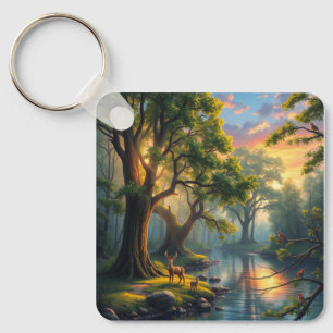 Whispering Woods at Dawn  Nature Artwork Magnet Keychain
