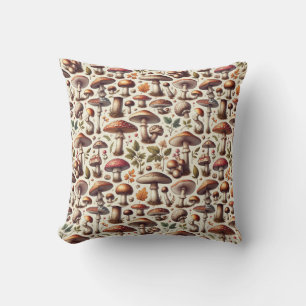 Whispering Woods: Seamless Mushroom Pattern Collec Throw Pillow