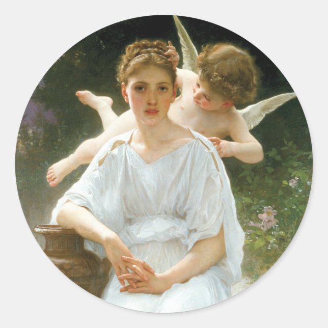 Whisperings of Love, First Reverie by Bouguereau Classic Round Sticker (Front)