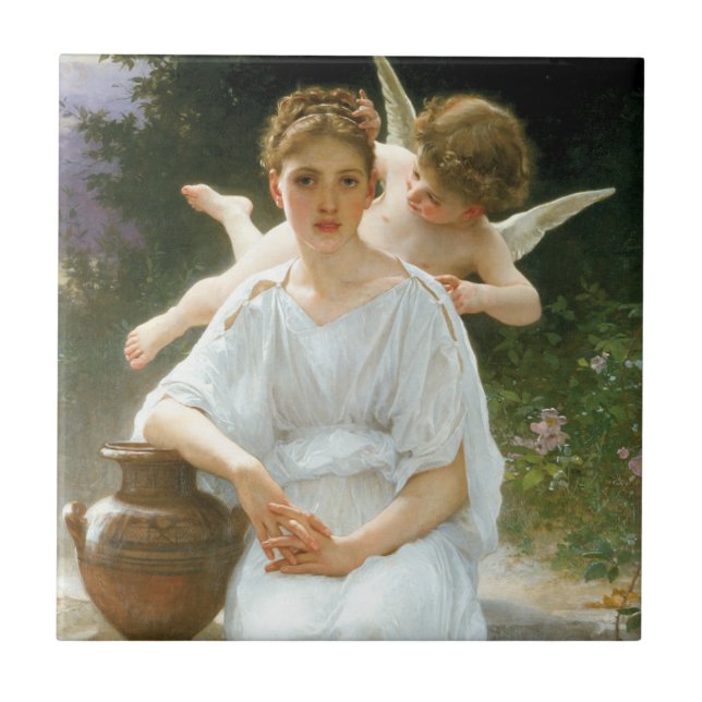 Whisperings of Love, First Reverie by Bouguereau Tile (Front)