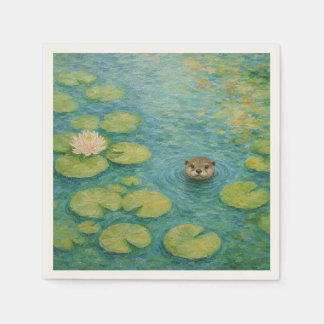 Whispers by the Lily Pond – Playful Otter Napkin