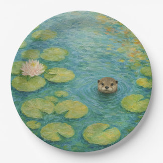 Whispers by the Lily Pond – Playful Otter Paper Plate