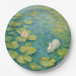 Whispers by the Lily Pond-White Rabbit Paper Plate
