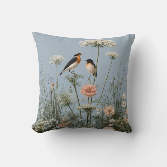 Whispers in the Meadow Powder Blue Throw Pillow (Front)