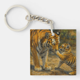 Whispers in the Wild – Tiger and Cub in Forest Keychain