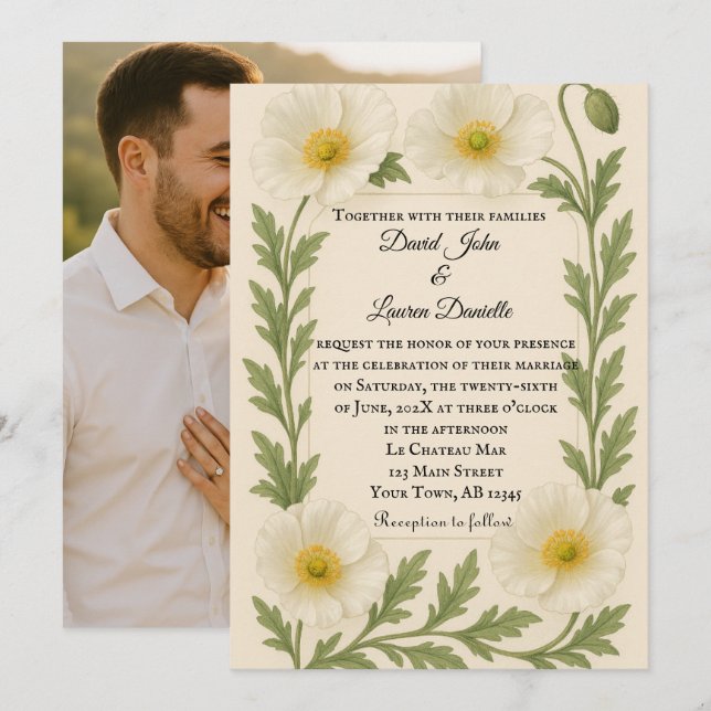 Whispers of Bloom Photo Wedding Invitation (Front/Back)