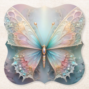 Whispers of Color: Pastel Fractal Butterfly Dream Paper Coaster