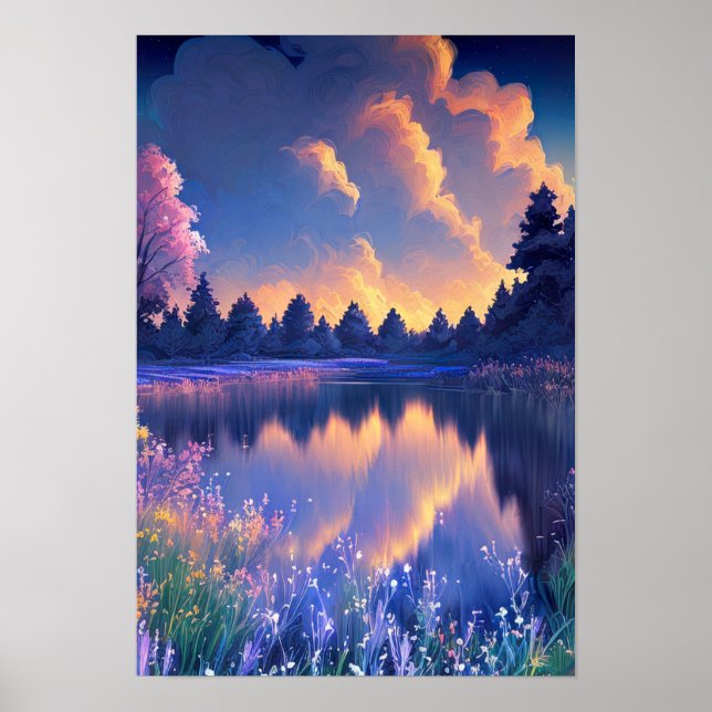 Whispers of Dusk, Tranquil Waters Poster (Front)