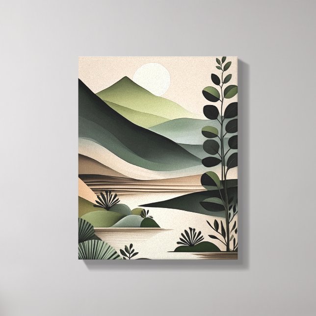 Whispers of Green: Minimalist Boho Art Canvas Print (Front)