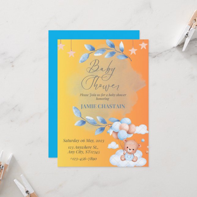 Whispers of Joy : Une carte d'invitation Baby show (Devant/Arrière en situation)