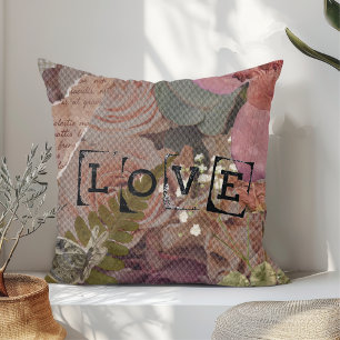Whispers of Love: Nostalgic Rose Scrapbook Throw Pillow