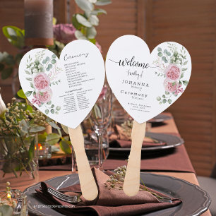 Whispers of Love Pink Rose Peony Wedding Program F Hand Fan
