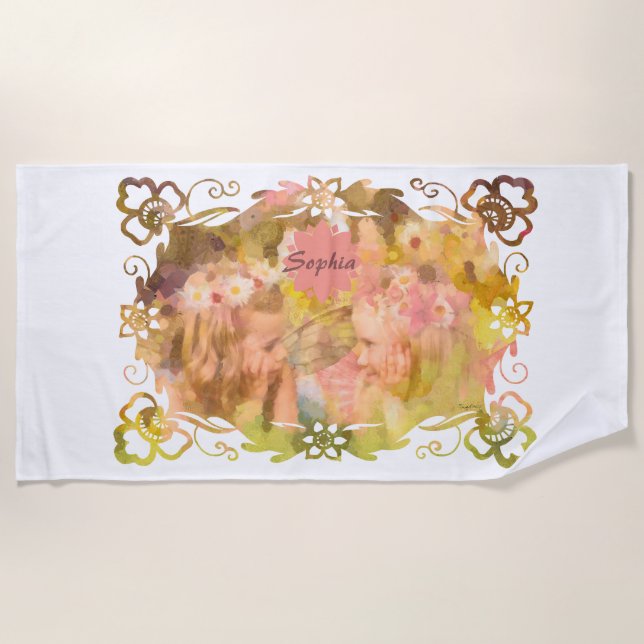 Whispers of Magic: Two Fairy Friends in a Garden Beach Towel (Front)