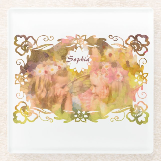 Whispers of Magic: Two Fairy Friends in a Garden Glass Coaster (Front)
