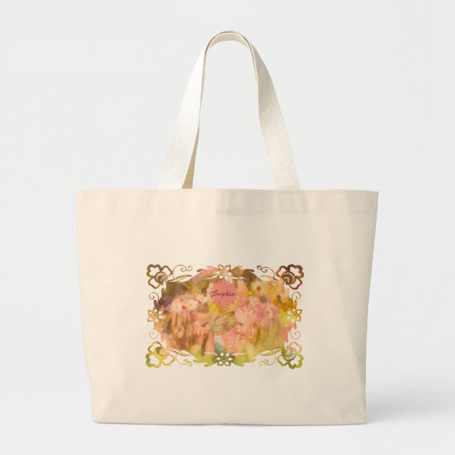 Whispers of Magic: Two Fairy Friends in a Garden Large Tote Bag (Front)