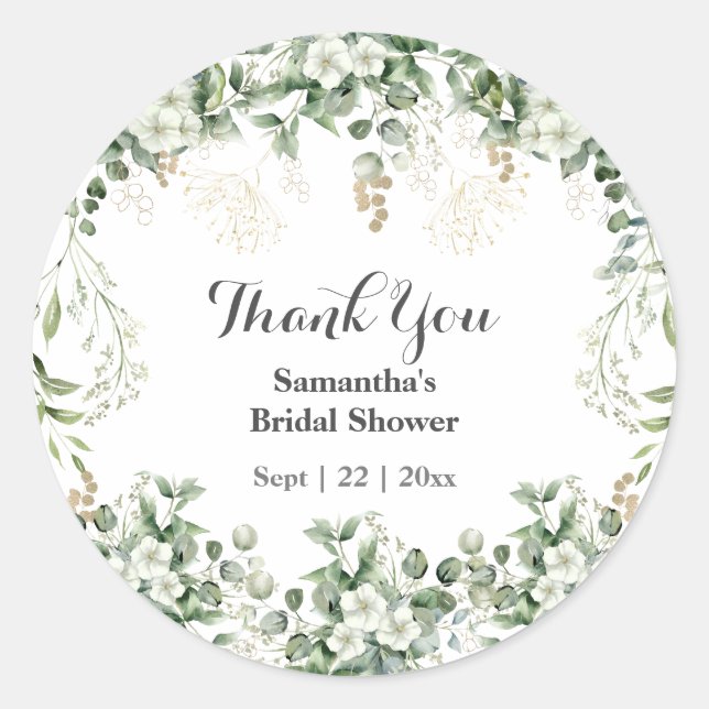 Whispers of Nature: Botanical Bliss Bridal Shower Classic Round Sticker (Front)