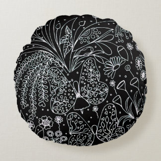 Whispers of Nature Botanical Line Art Lumbar Round Pillow