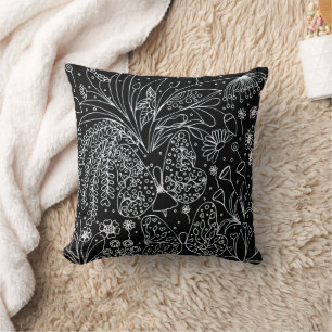 Whispers of Nature Botanical Line Art Square Throw Pillow