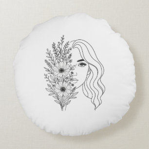 Whispers of Nature – Feminine Beauty in Bloom Round Pillow