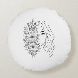Whispers of Nature – Feminine Beauty in Bloom Round Pillow