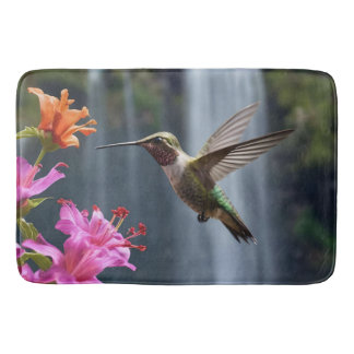 "Whispers of Nature: Hummingbird, Waterfall Bath Mat