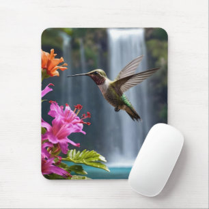 "Whispers of Nature: Hummingbird, Waterfall, Mouse Pad