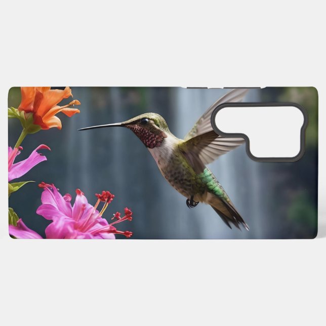 "Whispers of Nature: Hummingbird, Waterfall,  Samsung Galaxy S22 Ultra Case (Back Horizontal)