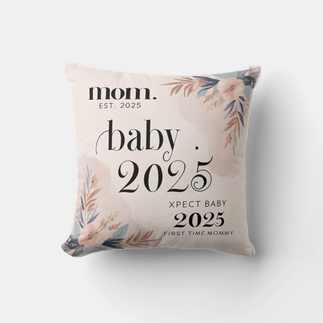 Whispers of New Life: Mom Est. 2025 Keepsake Throw Pillow (Front)
