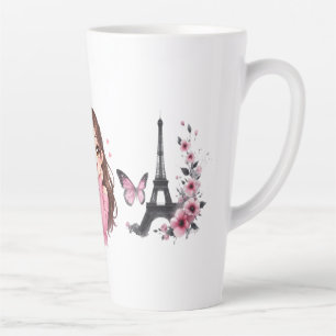 Whispers of Paris Petals Over the Eiffel A Butterf Latte Mug